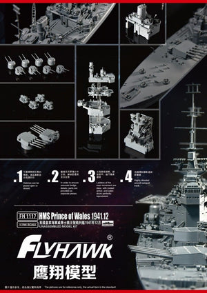 FlyHawk Model FH1117 HMS Prince of Wales Battleship Dec. 1941 1/700 – zdjęcie 4