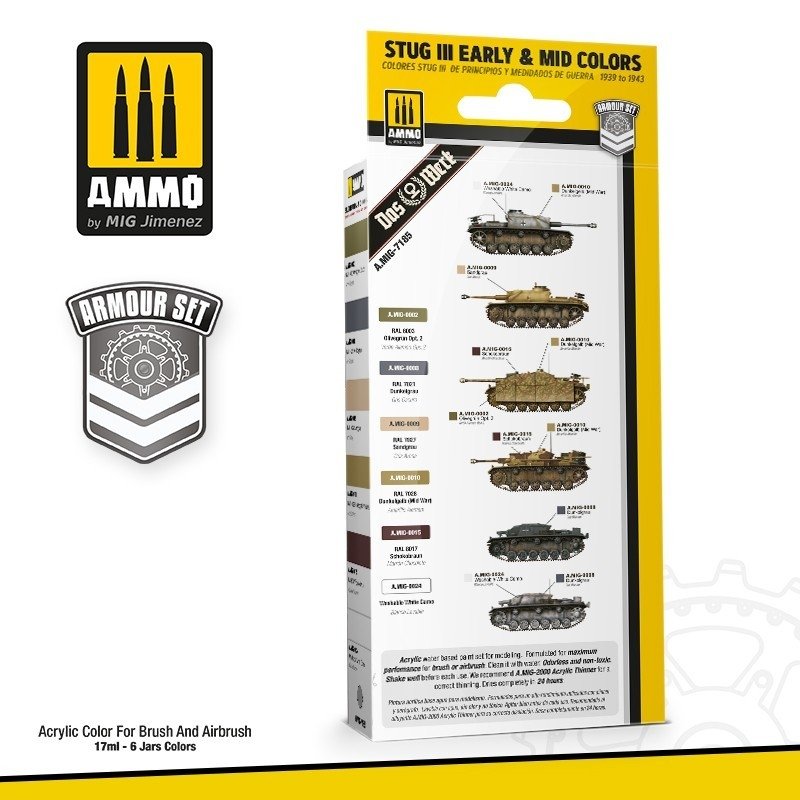 AMMO of Mig Jimenez 7185 ZESTAW: STUG III EARLY &amp;amp; MID COLORS 39-43 6x17ml – zdjęcie 2