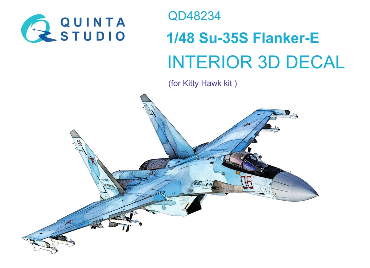 Quinta Studio QD48234 Su-35S 3D-Printed &amp; colored Interior on decal paper (KittyHawk) 1/48