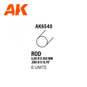 AK Interactive AK6540 ROD 2.00 DIAMETER X 350MM – STYRENE ROD – (6 UNITS)