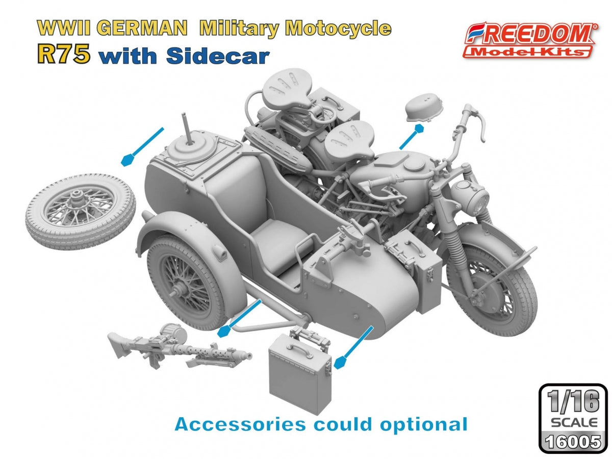 Freedom 16005 R75 with Sidecar WWII German Motorcycle 1/16 – zdjęcie 5