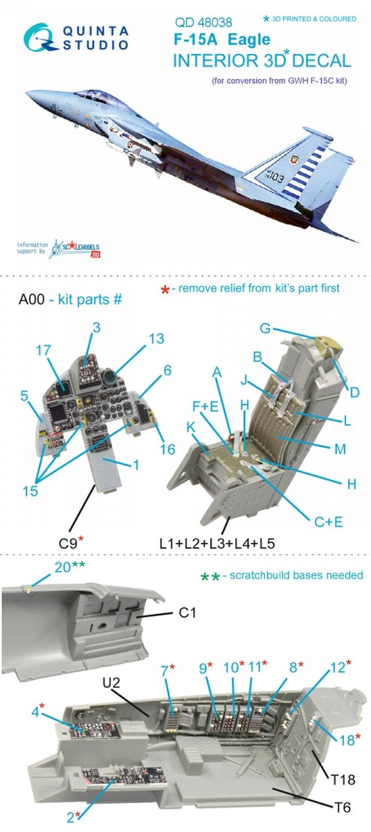 Quinta Studio QD48038 F-15A 3D-Printed &amp;amp; coloured Interior on decal paper (for GWH kit) 1/48 – zdjęcie 10