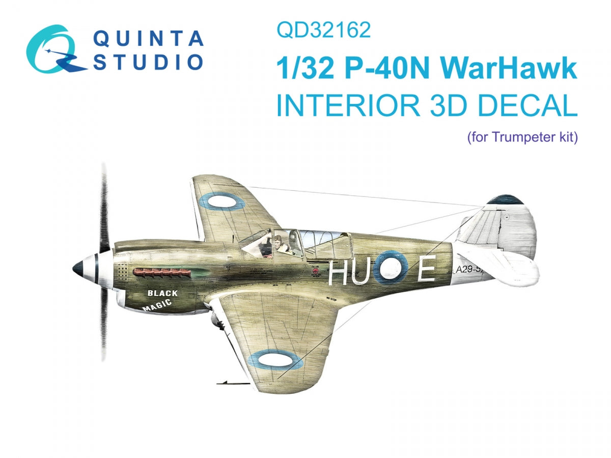 Quinta Studio QD32162 P-40N Warhawk 3D-Printed &amp;amp; colored Interior on decal paper (Trumpeter) 1/32