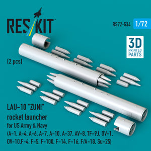 RESKIT RS72-0534 LAU-10 "ZUNI" rocket launcher for US Army &amp; Navy (2 pcs) (A-1, A-4, A-6, A-7, A-10, A-37, AV-8, TF-9J, OV-1, OV-10, F-4, F-5, F-100, F-14, F-16, F/A-18, Su-25) (3D Printed) 1/72