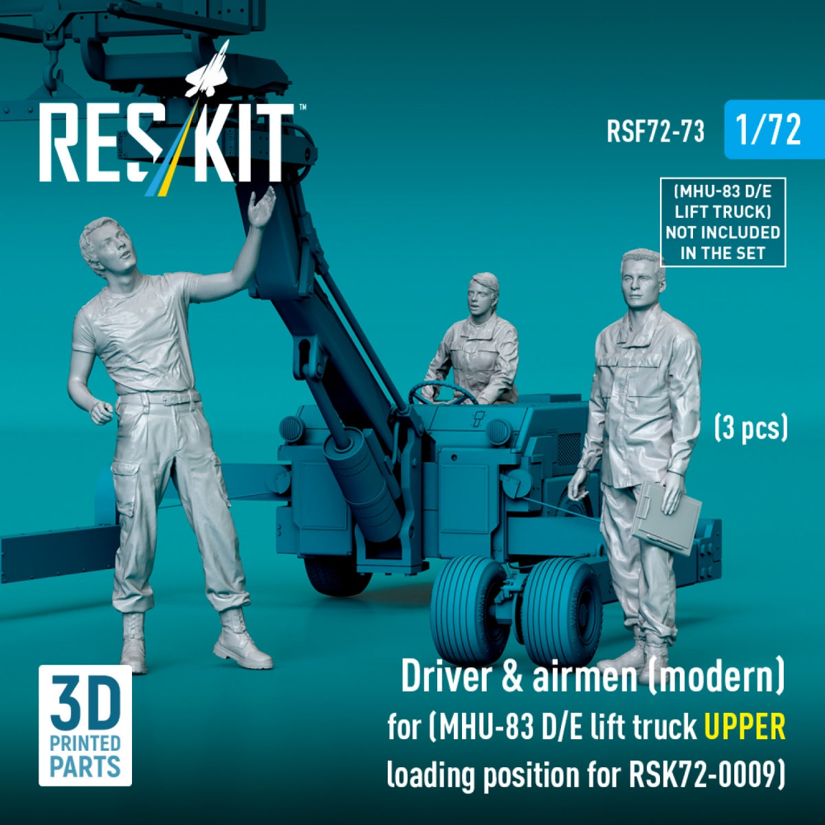 RESKIT RSF72-0073 Driver &amp;amp; airmen (modern) (3 pcs) (MHU-83 D/E lift truck UPPER loading position for RSK72-0009) (3D Printed) 1/72 – zdjęcie 3