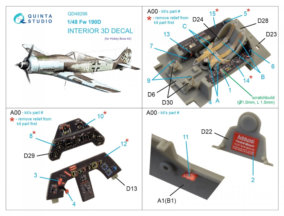 Quinta Studio QD48296 FW 190D-9 3D-Printed &amp;amp; coloured Interior on decal paper (HobbyBoss) 1/48 – zdjęcie 2