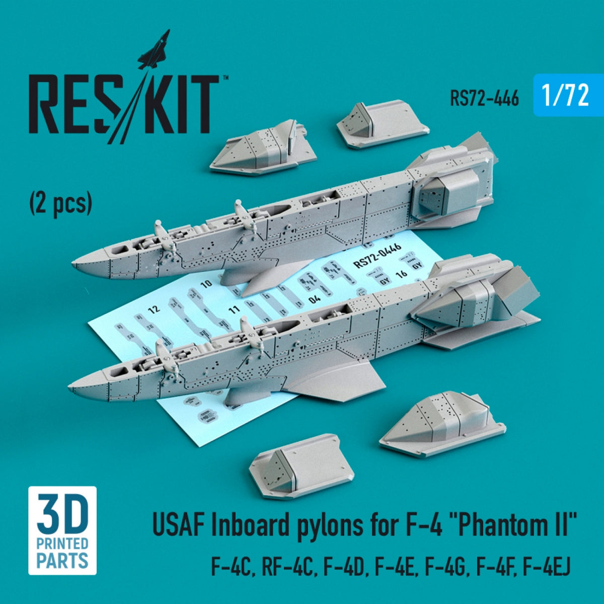 RESKIT RS72-0446 USAF INBOARD PYLONS FOR F-4 "PHANTOM II" (2 PCS) (3D PRINTED) 1/72