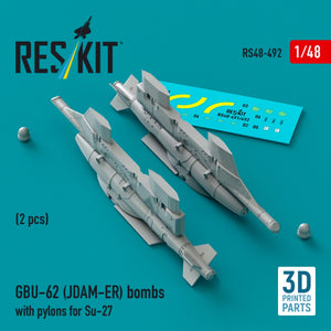 RESKIT RS48-0492 Bombes GBU-62 (JDAM-ER) avec pylônes pour Su-27 « Flanker » (2 pièces) (Impression 3D) 1/48 – image 2
