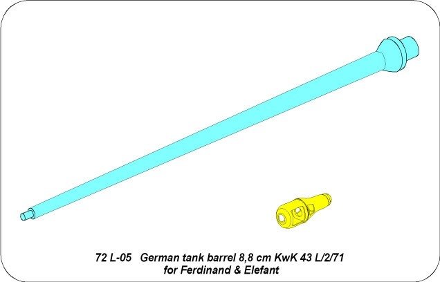 Aber 72L-05 Lufa 8,8 cm KwK.43 L/2/71 do Ferdynanda i Elefanta / German tank barrel 8,8cm KwK 43 l/2/71 for Ferdinand and Elefant 1/72 – zdjęcie 4