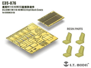 E.T. Model E35-076 US ARMY M1114 HUMVEE High Back Seats (For BRONCO Kit) 1/35
