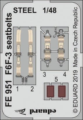 Ceintures de sécurité Eduard FE951 F6F-3 en acier, échelle 1/48, Eduard