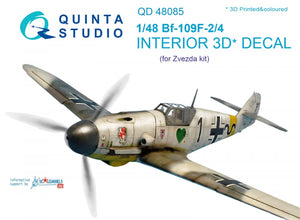 Quinta Studio QD48085 Bf 109F-2/F-4 3D-Printed &amp;amp; colored Interior on decal paper (for Zvezda kit) 1/48
