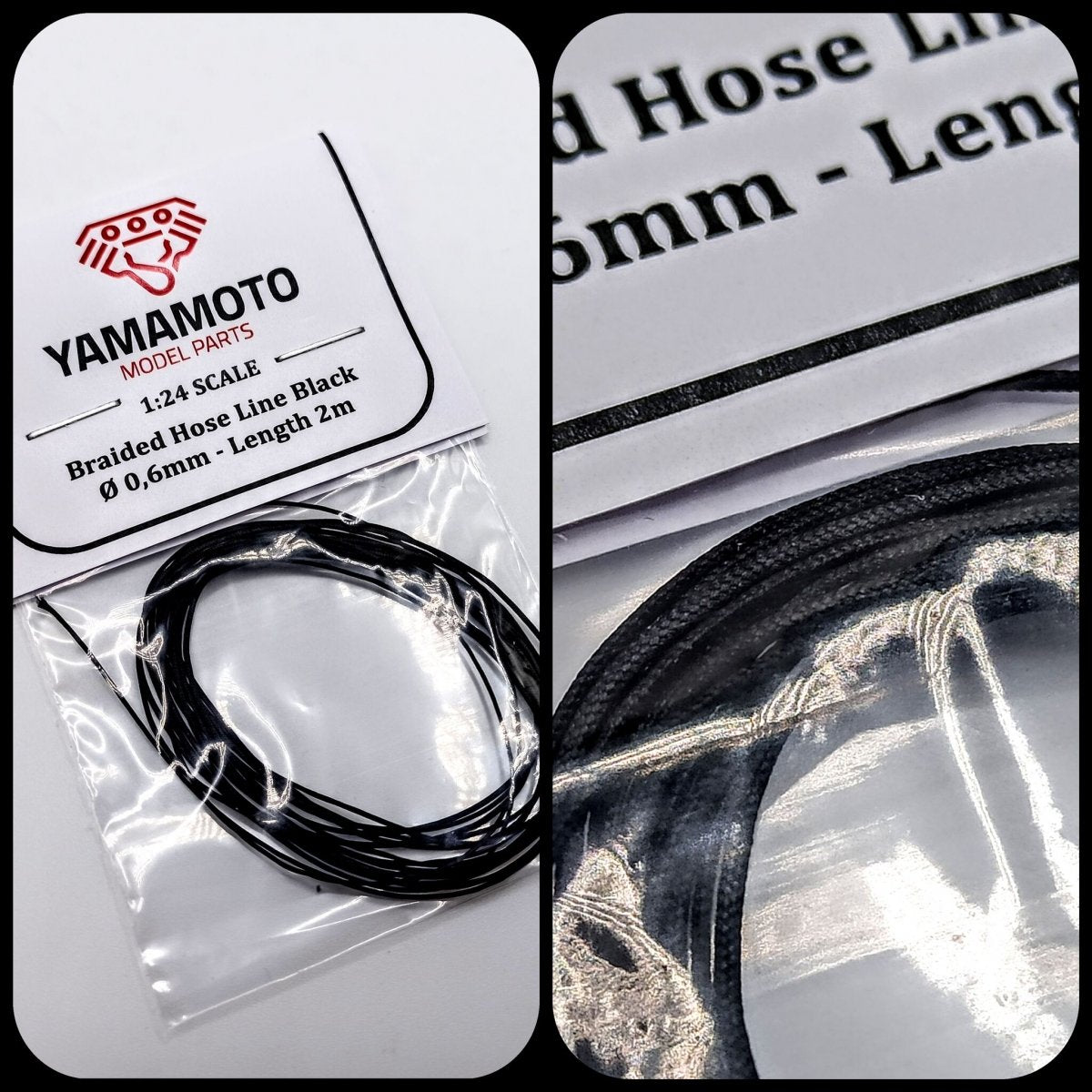Yamamoto Model Parts YMPTUN75 Braided Hose Line Black 0.6mm 2m 1/24 – image 3