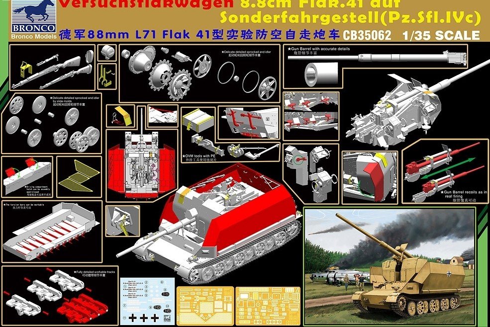 Bronco CB35062 Versuchflakwagen 8,8cm Flak auf Sonderfahrgestell (Pz.Sfl.IVc) 1/35 – zdjęcie 2
