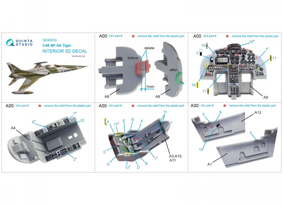 Quinta Studio QD48232 NF-5A 3D-Printed &amp;amp; coloured Interior on decal paper (Kinetic) 1/48 – immagine 8