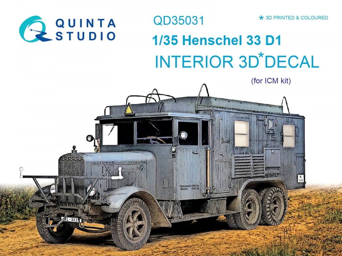 Quinta Studio QD35031 Henschel 33 D1 3D-Printed &amp;amp; colored Interior on decal paper (for ICM kit) 1/35