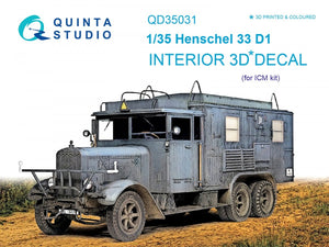 Quinta Studio QD35031 Henschel 33 D1 3D-Printed &amp;amp; colored Interior on decal paper (for ICM kit) 1/35