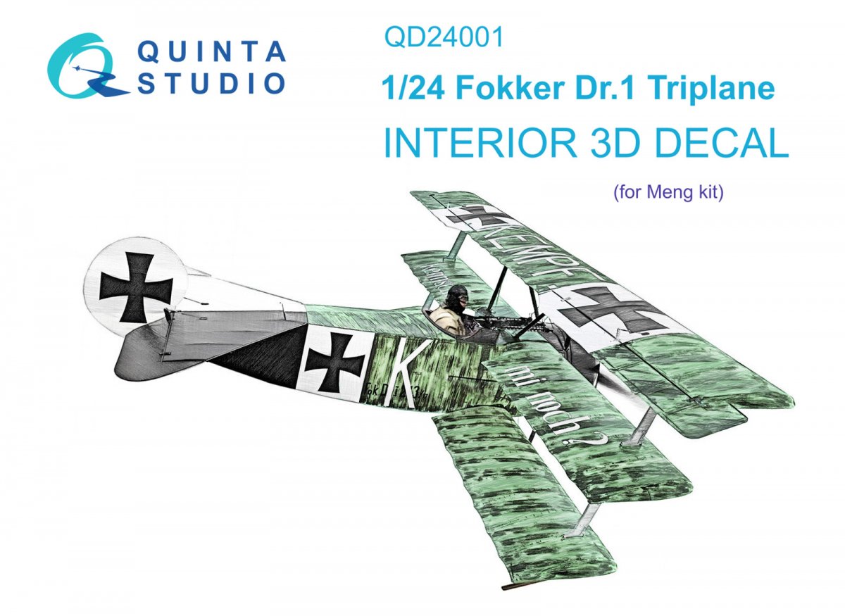 Quinta Studio QD24001 Fokker Dr.1 3D-Printed &amp;amp; coloured Interior on decal paper (Meng) 1/24