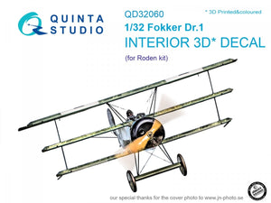 Quinta Studio QD32060 Fokker Dr.1 3D-Printed &amp;amp; coloured Interior on decal paper (for Roden kit) 1/32