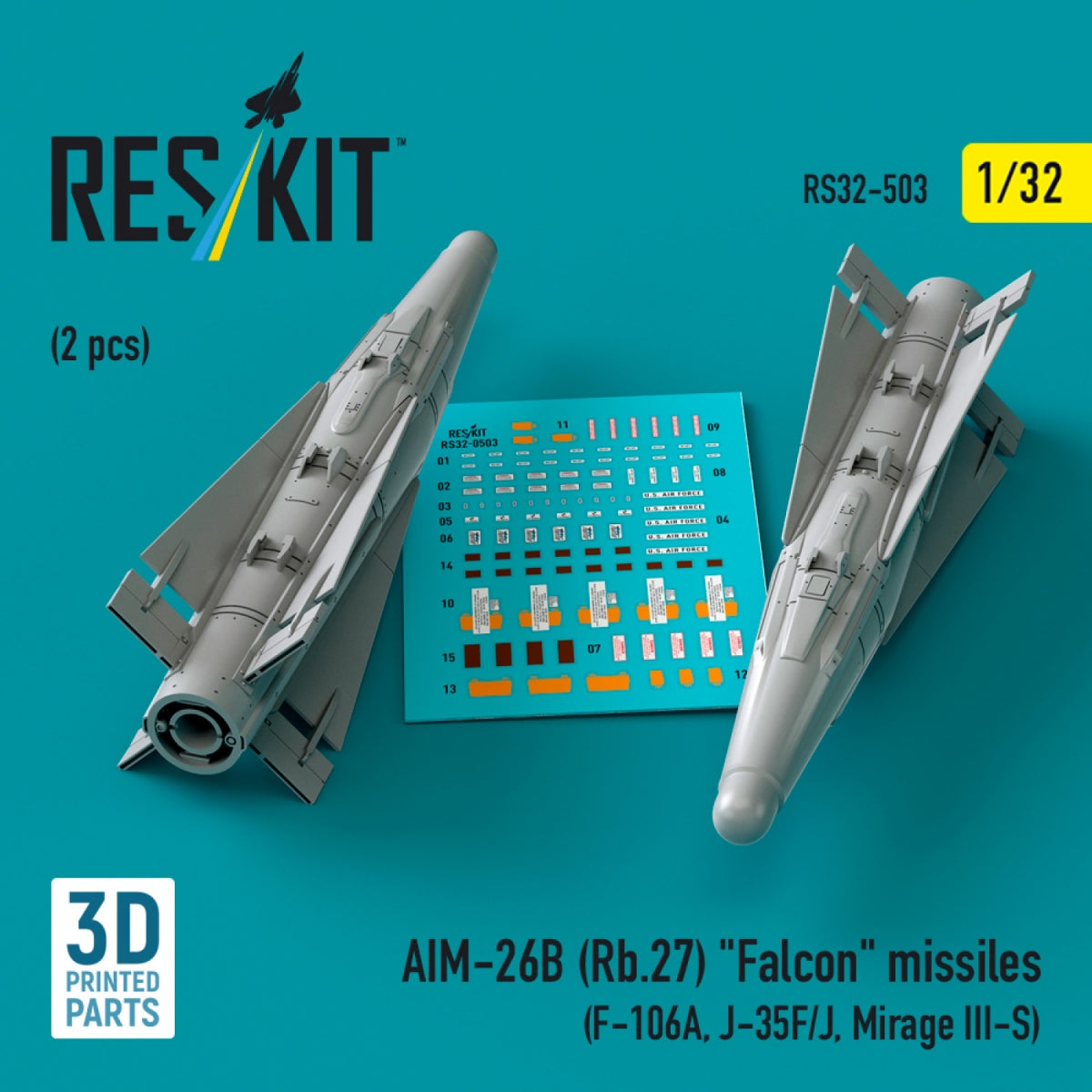 RESKIT RS32-0503 AIM-26B (Rb.27) "Falcon" missiles (2 pcs) (3D Printed) 1/32