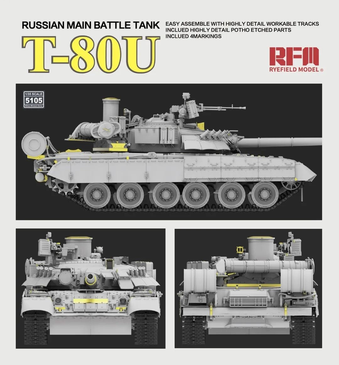 Rye Field Model 5105 Russian Main Battle Tank T-80U 1/35 – zdjęcie 3