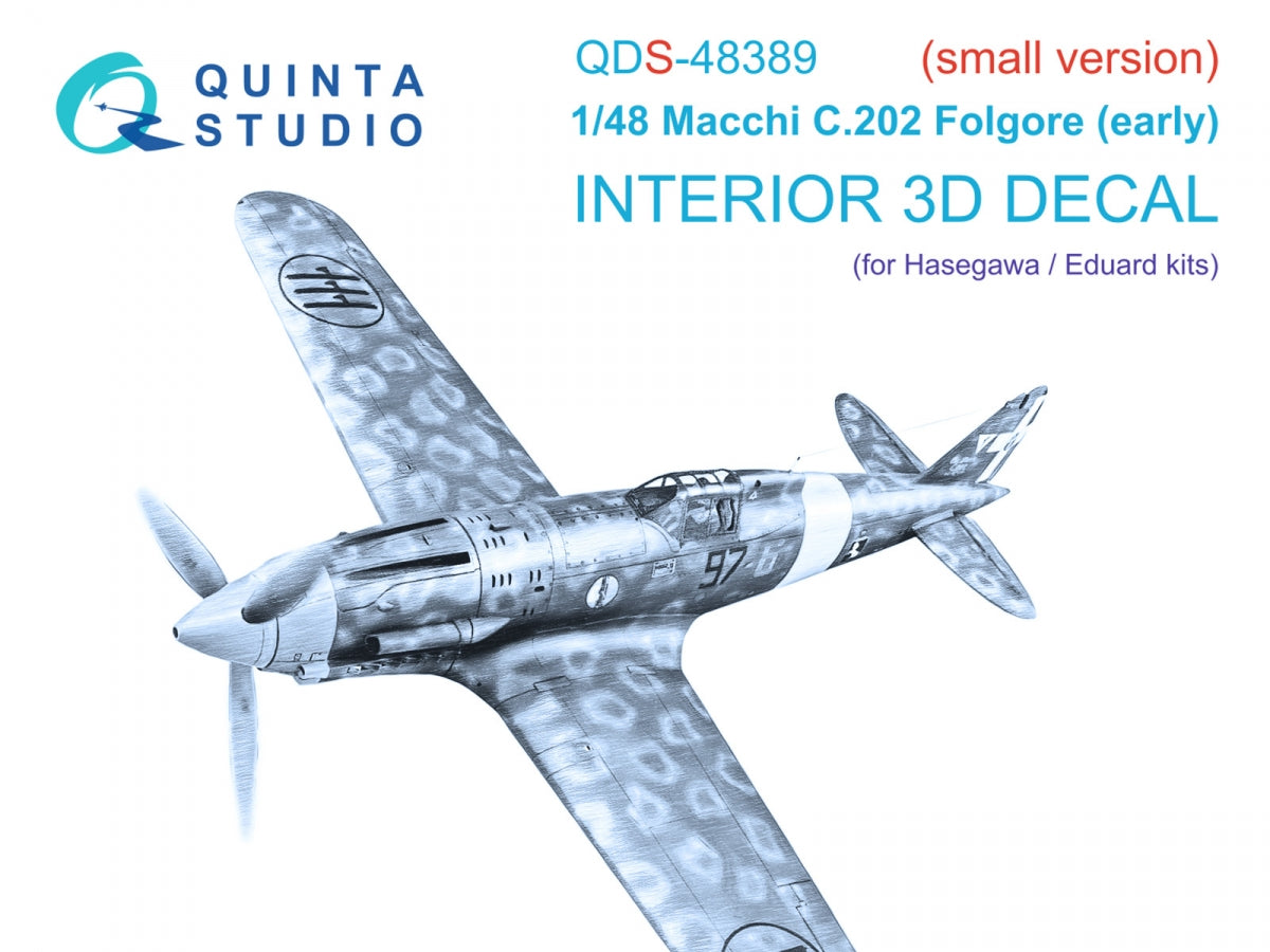 Quinta Studio QDS-48389 Macchi C.202 Folgore Early 3D-Printed &amp;amp; coloured Interior on decal paper (Hasegawa/Eduard) (Small version) 1/48