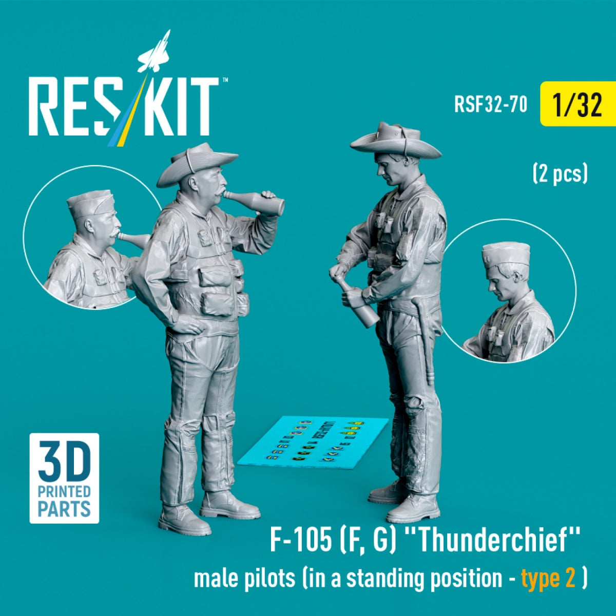 RESKIT RSF32-0070 F-105 (F, G) "Thunderchief" male pilots (in a standing position - type 2) (2 pcs) (3D Printed) 1/32