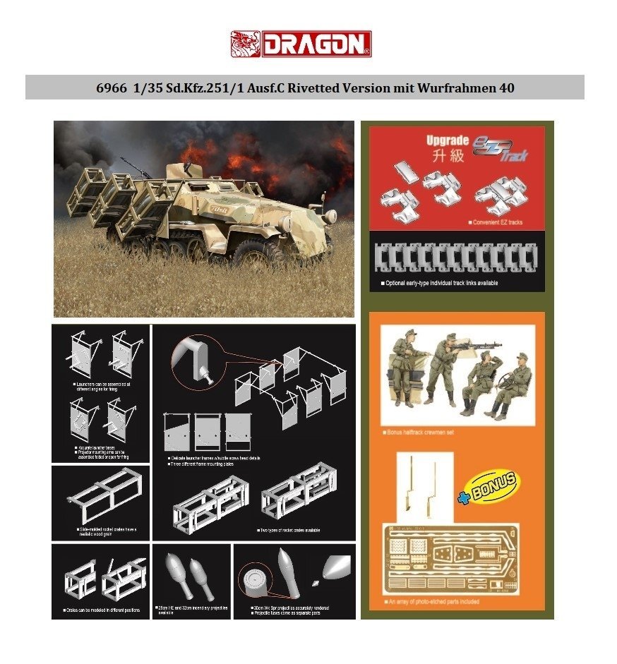 Dragon 6966 Sd.Kfz.251/1 Ausf.C Rivetted Version mit Wurfrahmen 40 1/35 – immagine 2
