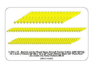 Aber 350L-72 Zestaw luf do H.M.S. Ark Royal 16 x 4,5in (114mm) QF Mk I; 32 x QF 2-pdr (40mm) Mark VIII Pom-Pom; 32 x 0,5in (12,7mm) Vickers Mk III 1/350 – zdjęcie 2