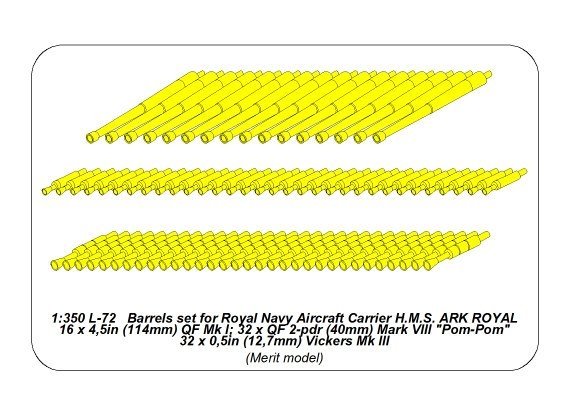 Aber 350L-72 Zestaw luf do H.M.S. Ark Royal 16 x 4,5in (114mm) QF Mk I; 32 x QF 2-pdr (40mm) Mark VIII Pom-Pom; 32 x 0,5in (12,7mm) Vickers Mk III 1/350 – zdjęcie 2