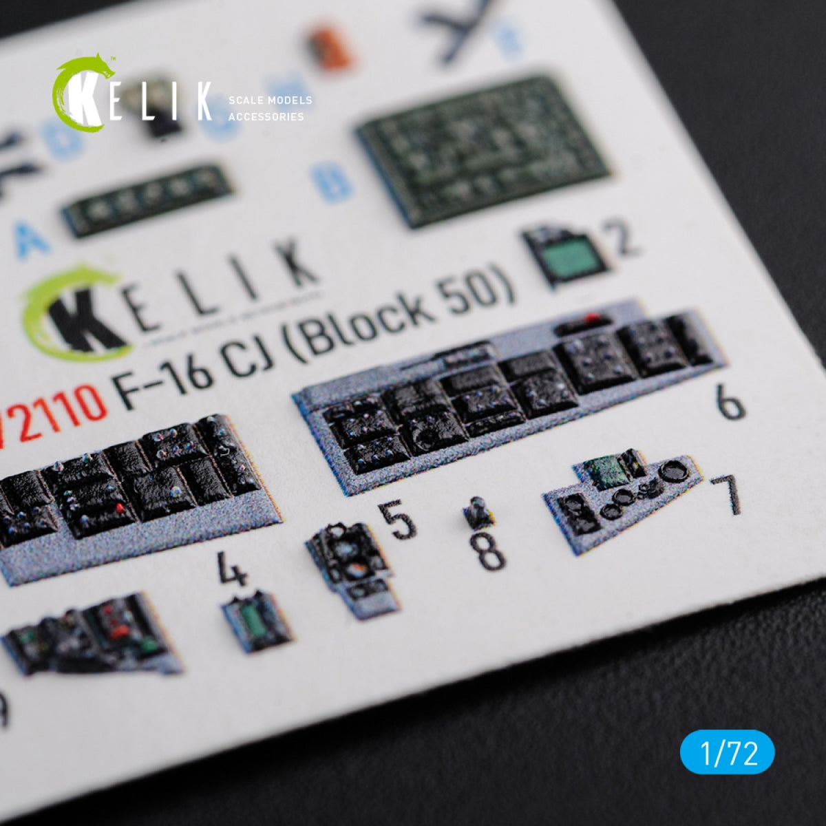 KELIK K72110 F-16 CJ (Block 50) interior 3D decals for Tamiya kit 1/72 – immagine 6