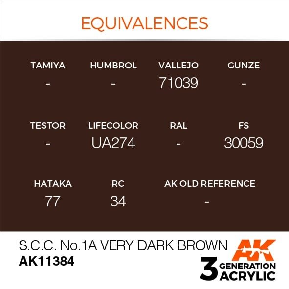 AK Interactive AK11384 S.C.C. No.1A Very Dark Brown 17ml – zdjęcie 3