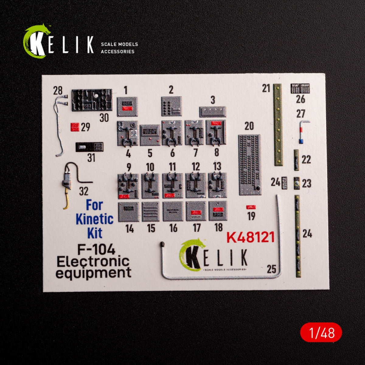 KELIK K48121 F-104 series Electrical Equipment - interior 3D decals for Kinetic kit 1/48