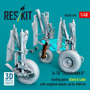 RESKIT RSU48-0496 A-10 "Thunderbolt II" landing gears (Early &amp; Late) with weighted wheels set for GWH kit (Metal+3D Printed) 1/48