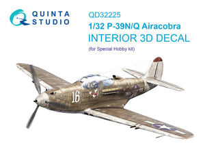 Quinta Studio QD32225 P-39N/Q Airacobra interior 3D-Printed colored Interior on decal paper (Special Hobby) 1/32