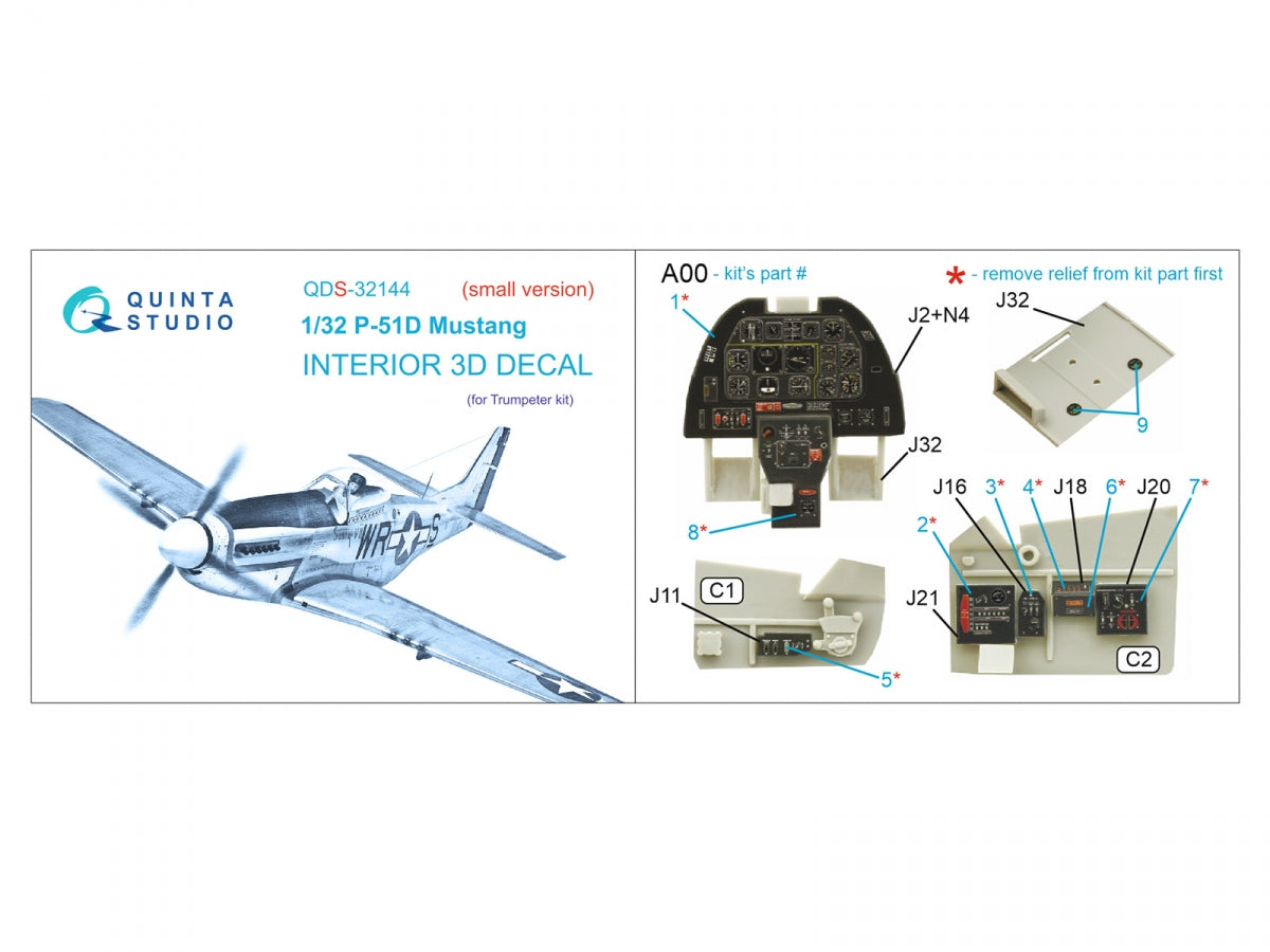 Quinta Studio QDS-32144 P-51D Mustang 3D-Printed &amp;amp; coloured Interior on decal paper (Trumpeter) (Small version) 1/32 – zdjęcie 8