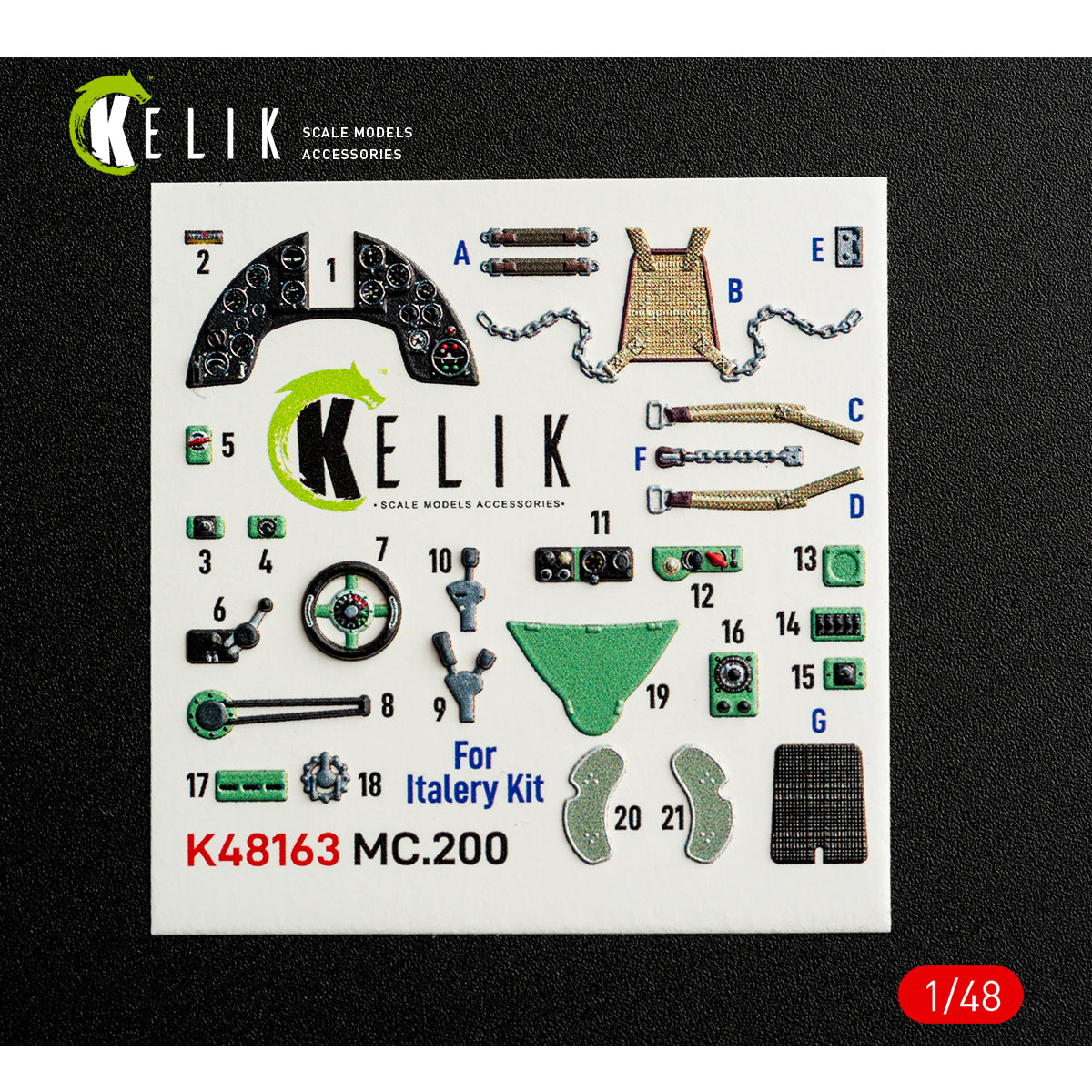 KELIK K48163 MC.200 - interior 3D decals for Italeri kit 1/48 – obrázek 2