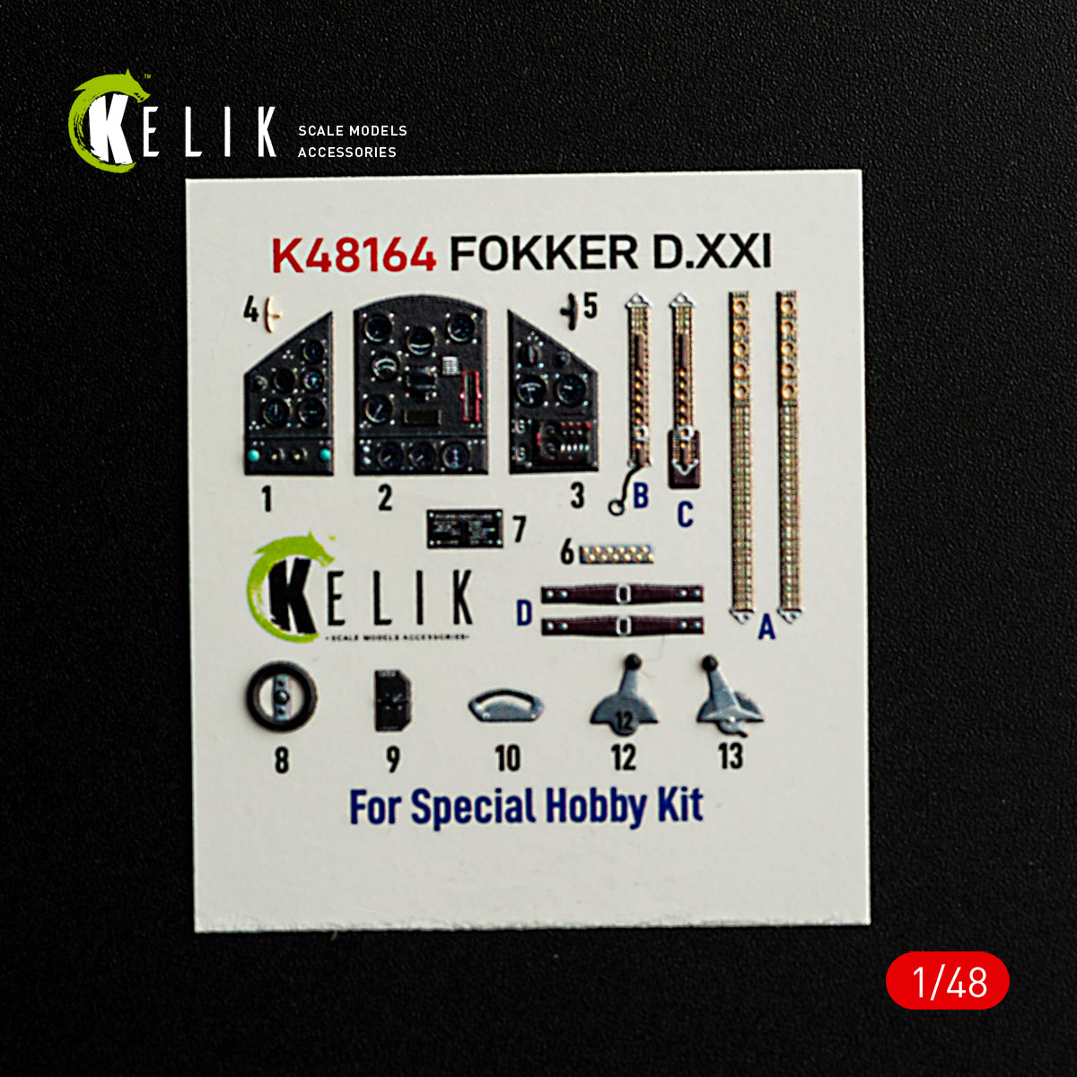 KELIK K48164 FOKKER D.XXI - interior 3D decals for Special Hobby kit 1/48 – obrázek 2