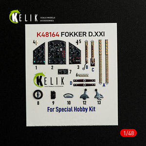 KELIK K48164 FOKKER D.XXI - interior 3D decals for Special Hobby kit 1/48 – obrázek 2