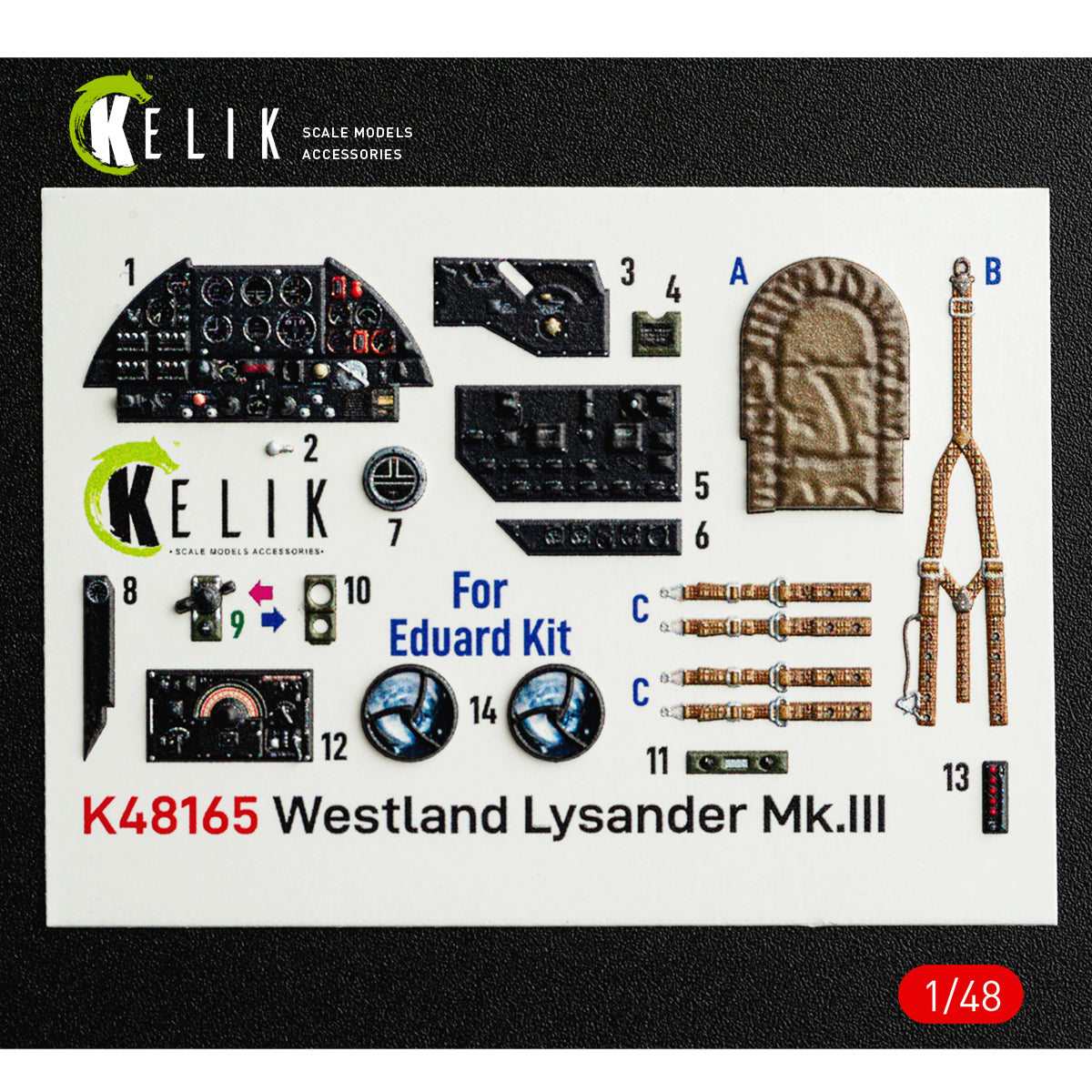 KELIK K48165 Westland Lysander Mk.III - interior 3D decals for Eduard kit 1/48 – obrázek 2