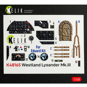 KELIK K48165 Westland Lysander Mk.III - interior 3D decals for Eduard kit 1/48 – obrázek 2