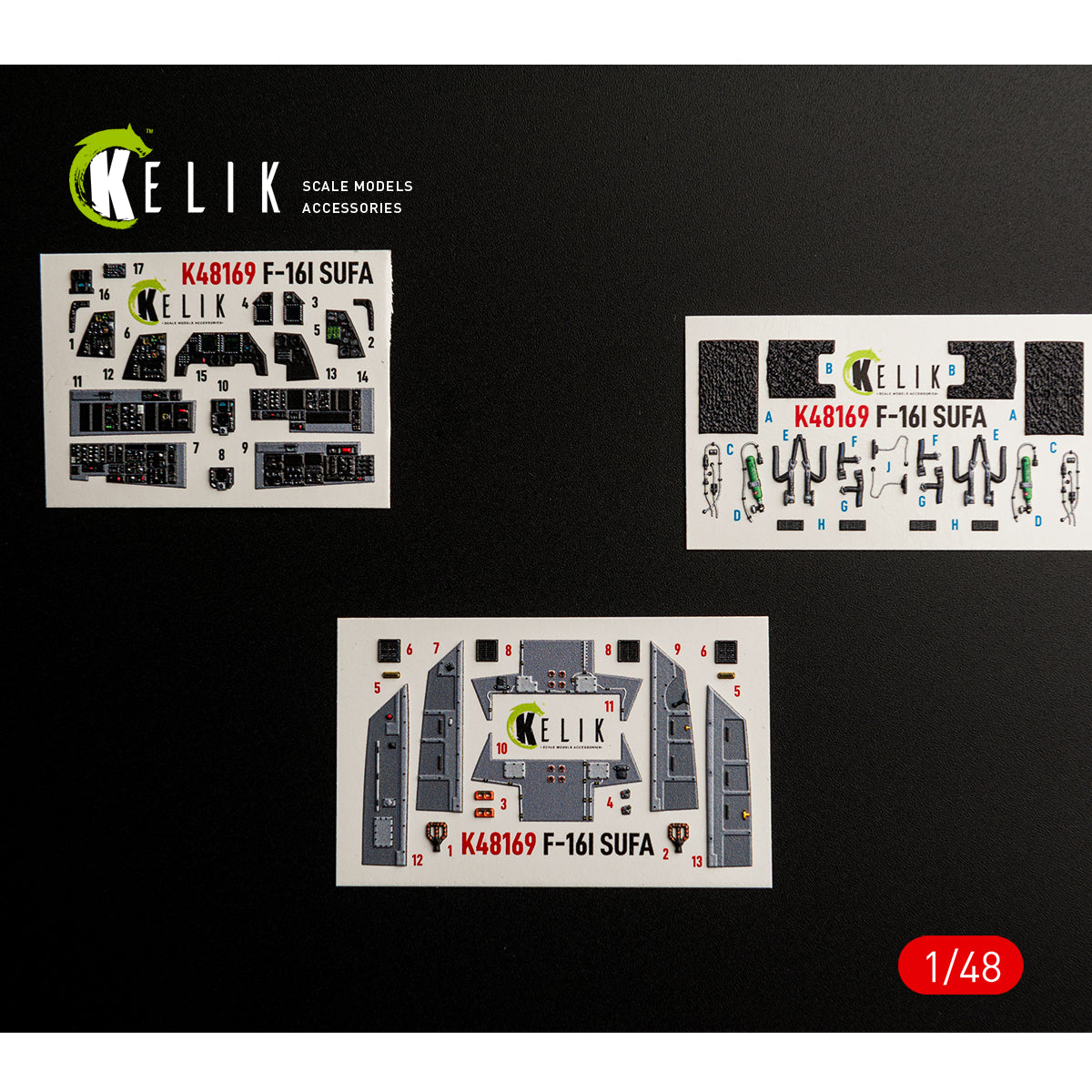 KELIK K48169 F-16I SUFA - interior 30 decals for GWH kit 1/48 – obrázek 2