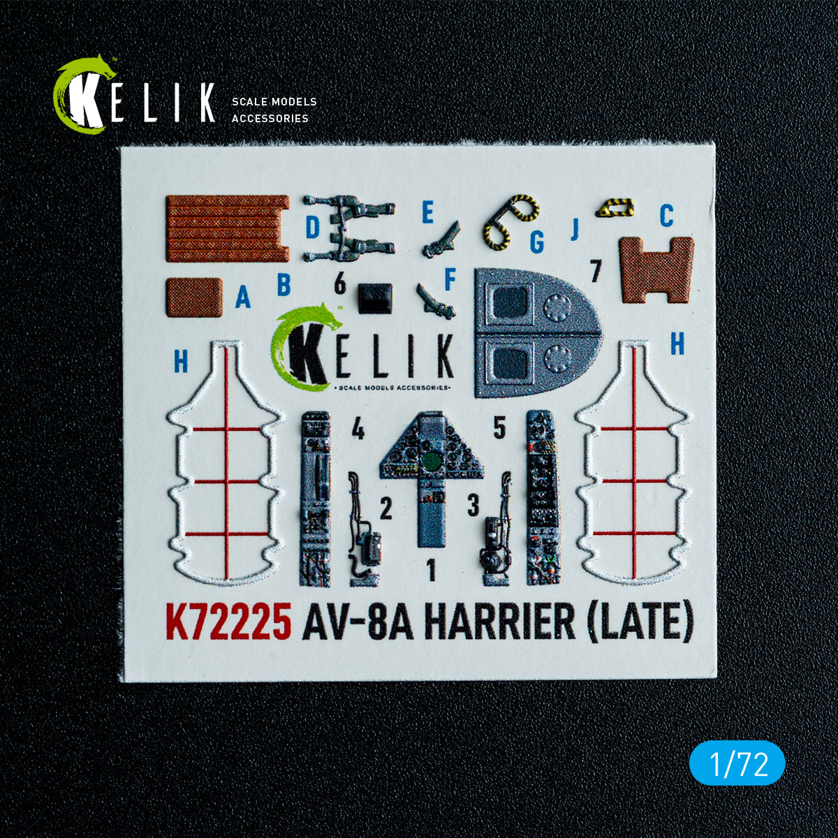 KELIK K72225 AV-8A Harrier (late) - interior 3D decals for Italeri kit 1/72 – obrázek 2