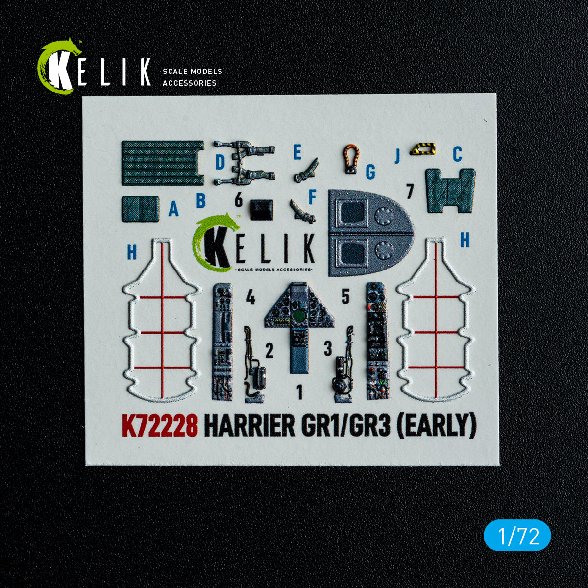 KELIK K72228 Harrier Gr1/Gr3 (Early) - interior 3D decals for Italeri kit 1/72 – obrázek 2