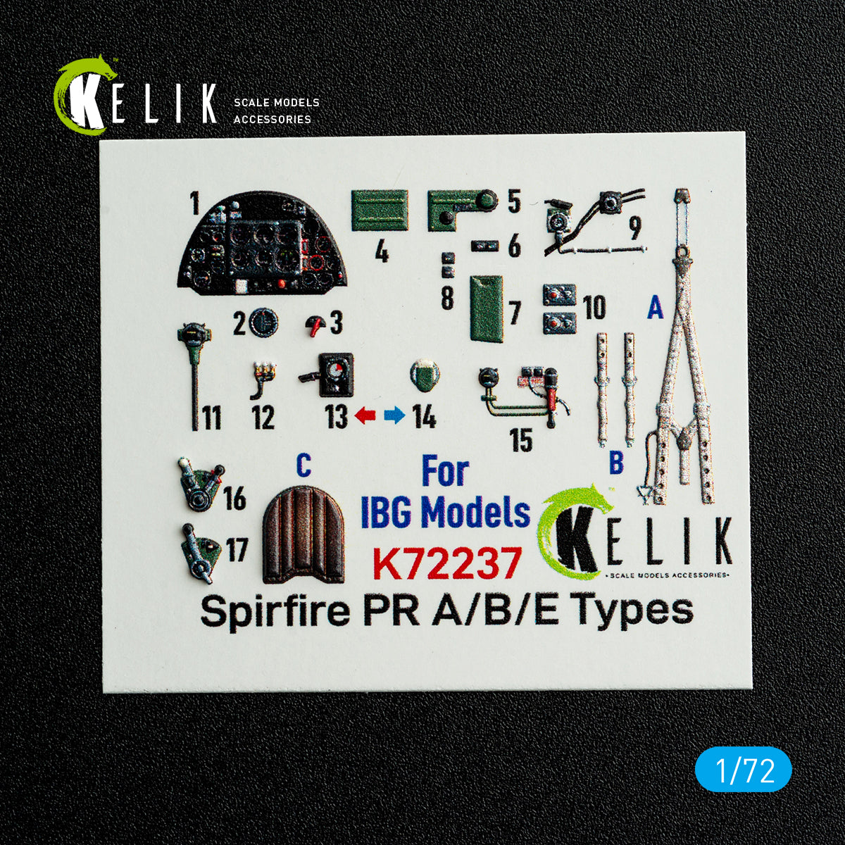 KELIK K72237 Spitfire PR A/B/E Types - interior 3D decals for IBG Models kit 1/72 – zdjęcie 2