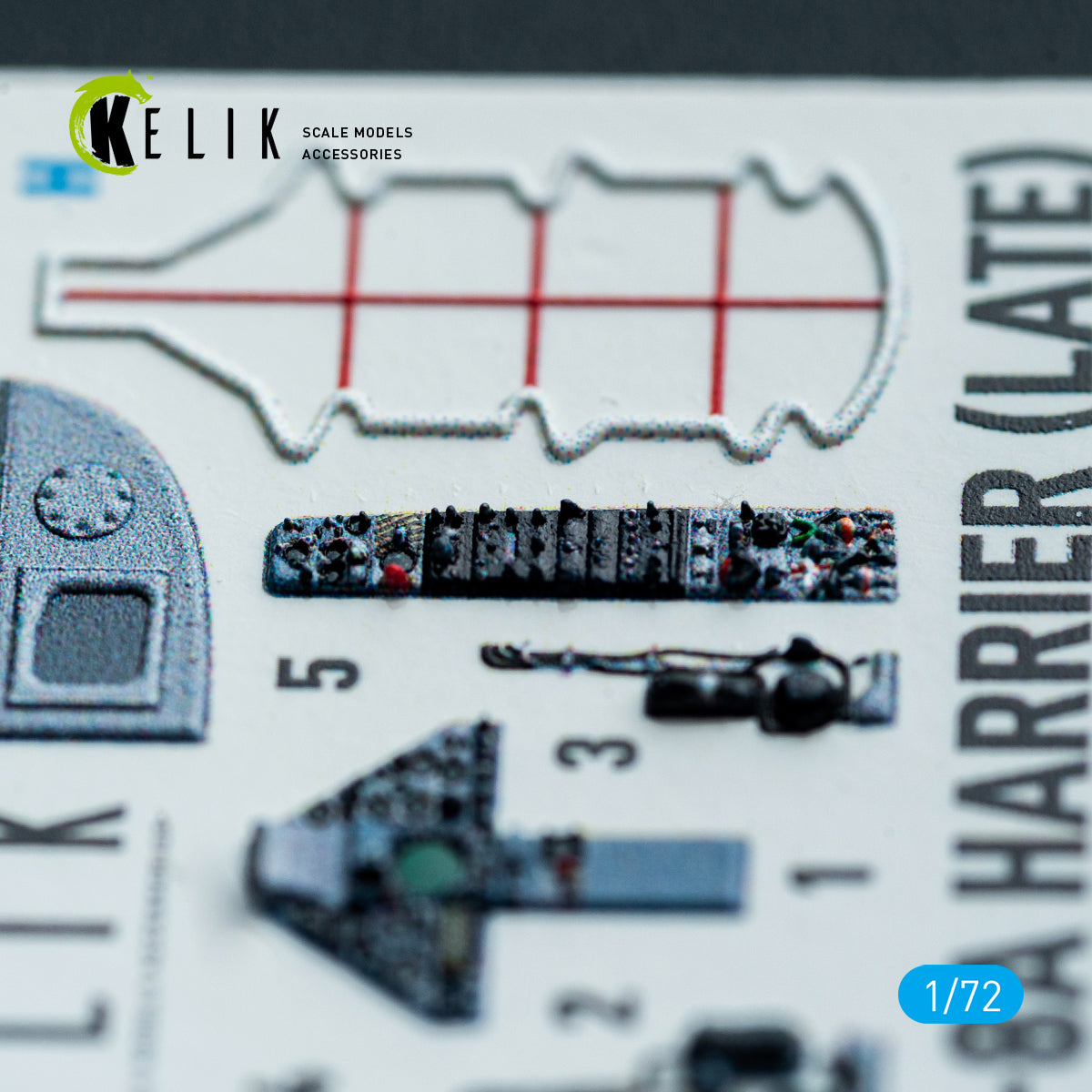 KELIK K72225 AV-8A Harrier (late) - interior 3D decals for Italeri kit 1/72 – obrázek 3