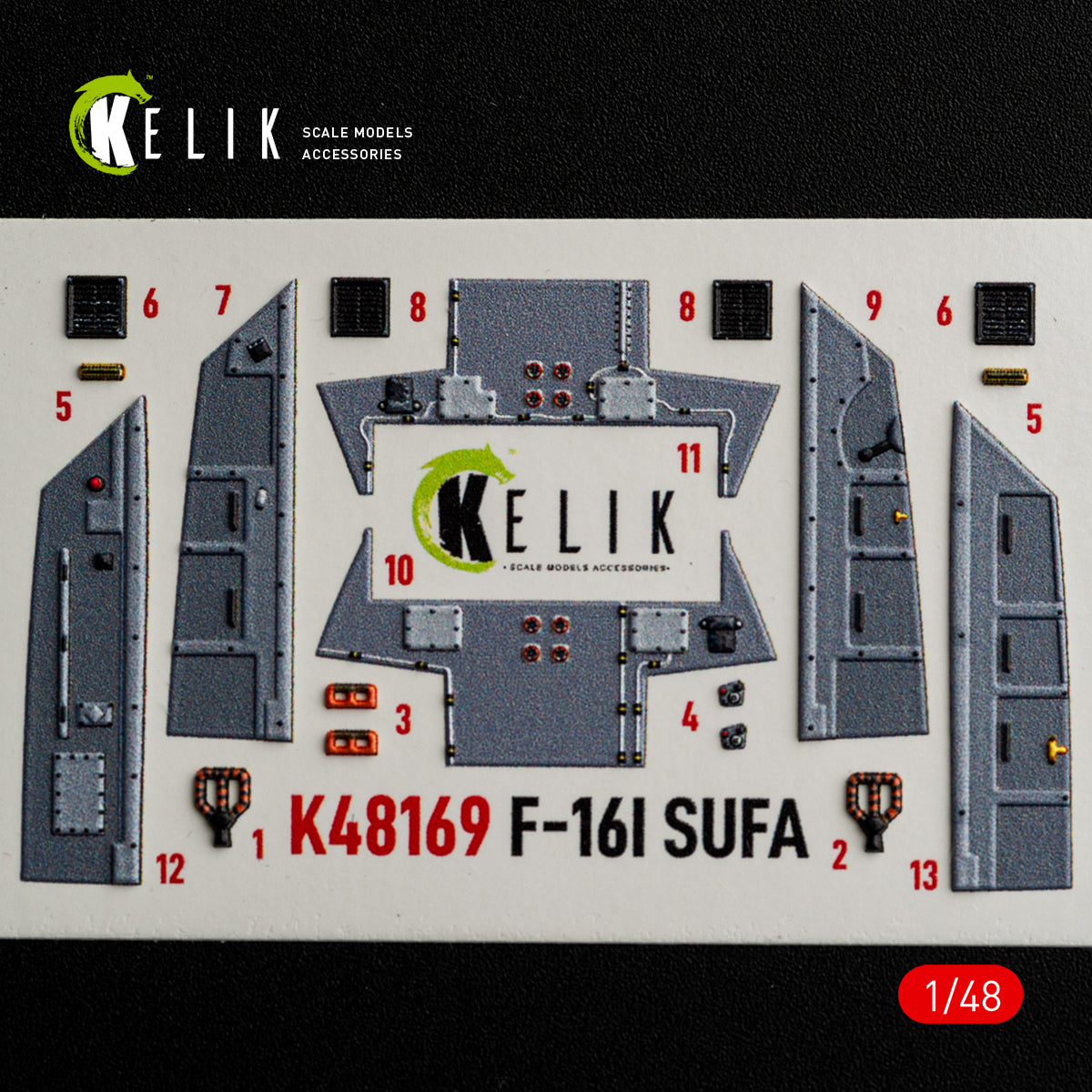 KELIK K48169 F-16I SUFA - interior 30 decals for GWH kit 1/48 – obrázek 9