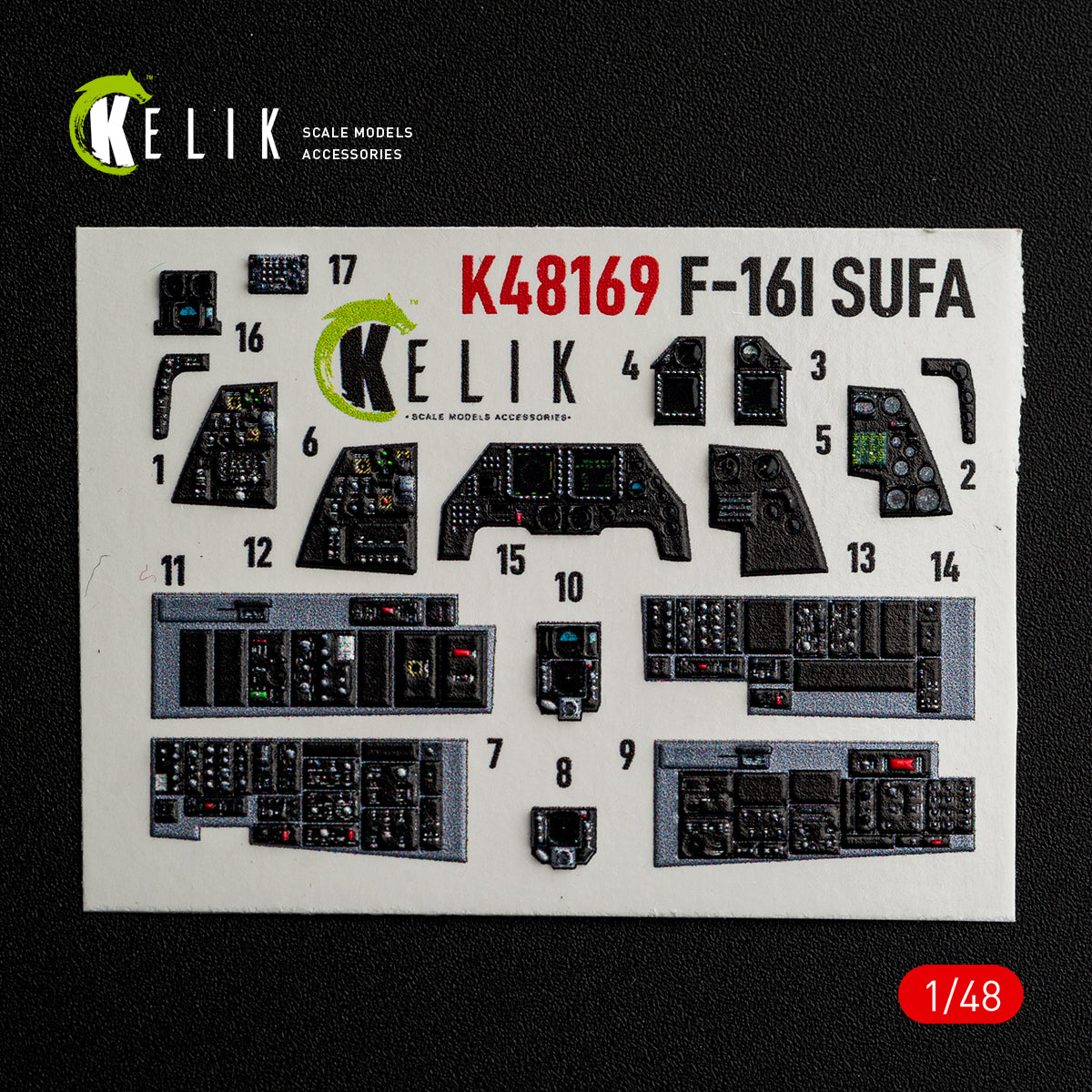 KELIK K48169 F-16I SUFA - interior 30 decals for GWH kit 1/48 – obrázek 11