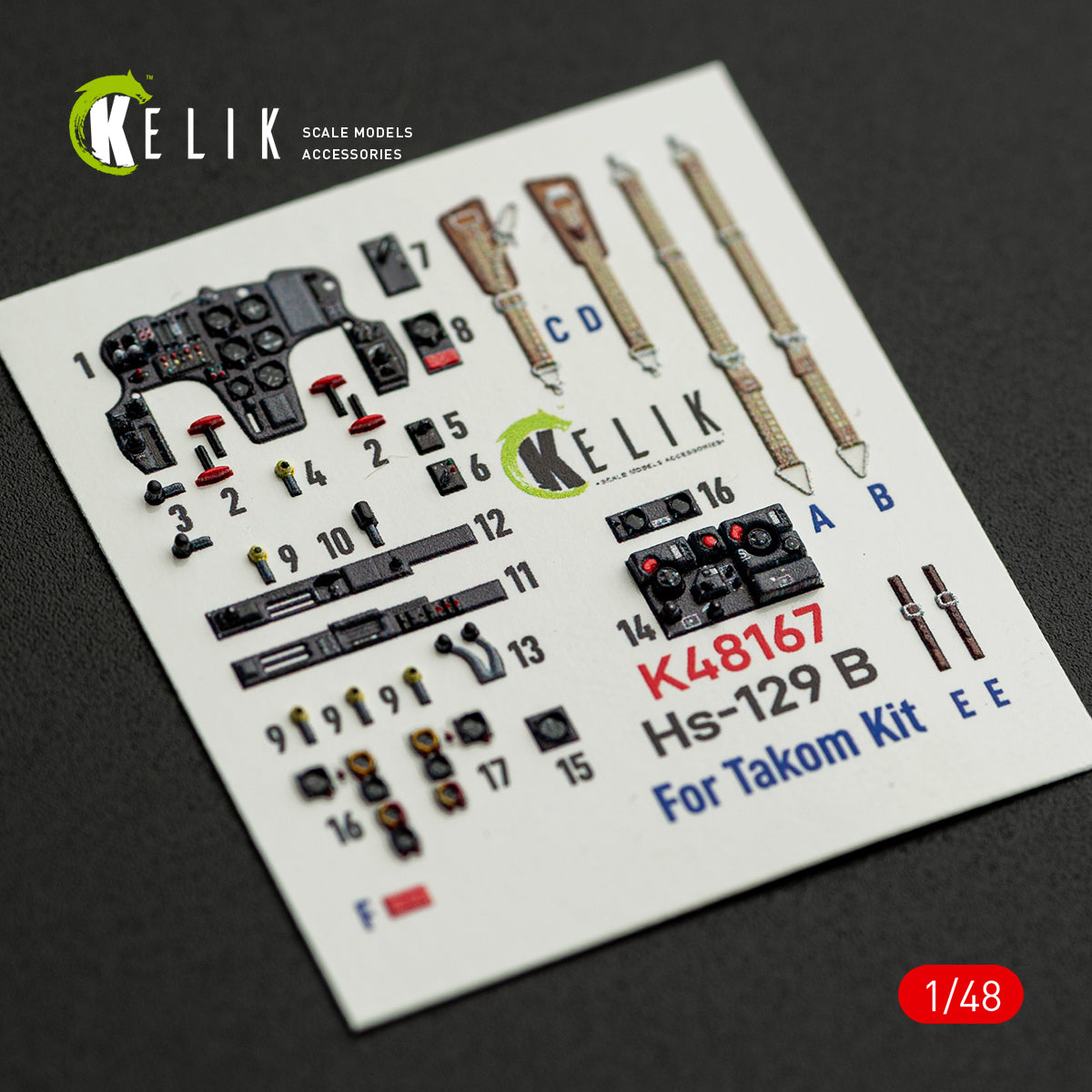 KELIK K48167 Hs-129 B - interior 3D decals for Takom kit 1/48