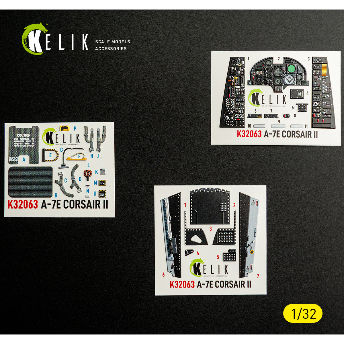 KELIK K32063 A-7E CORSAIR II - interior 3D decals for Trumpeter kit 1/32 – obrázek 2